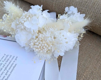 White Wrist Corsage Wedding Flower Bangle Dry FlowerCrown Bridal Hair Prom Formal FlowerGirl Boutonniere Baby Kids Flower Circlet Bridesmaid