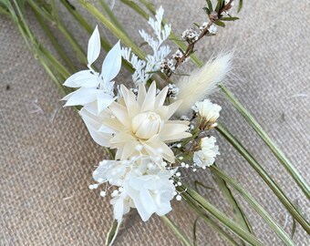 Dried Everlasting Ivory White Strawflower Buttonhole Boutonniere Groom Groomsmen Wedding Flowers Boho Baby Breath Corsage Neutral Daisy