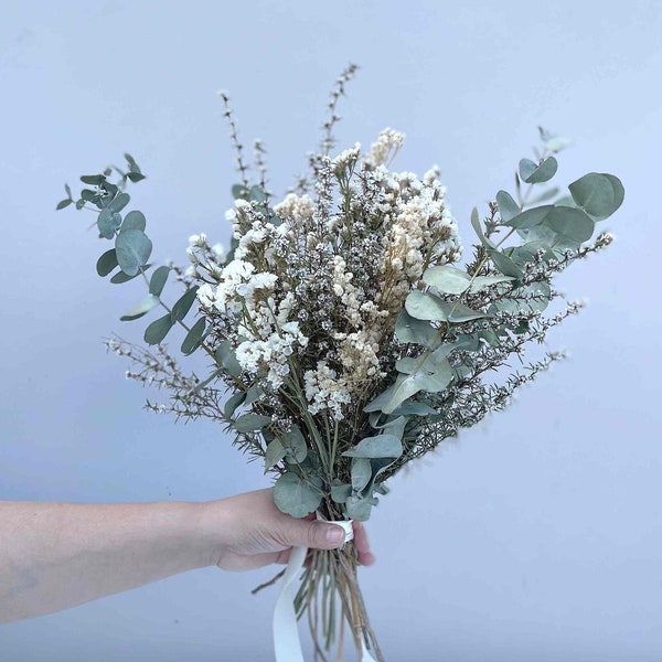 Eucalyptus Gum Wild Flower Bouquet Dried Preserved Wedding Decor Bride Bridesmaids Natural Table Rustic Centrepiece Ivory White Neutral