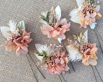 Flower Hair Pins Bride Wedding Rustic Pink Everlasting Preserved Floral Hairpiece Flower Crown Hydrangea Boho Dried Wedding Bridal