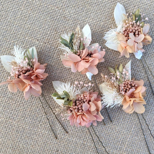 Flower Hair Pins Bride Wedding Rustic Pink Everlasting Preserved Floral Hairpiece Flower Crown Hydrangea Boho Dried Wedding Bridal