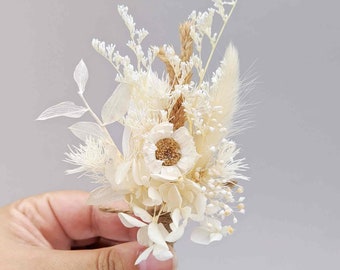 Groom Wedding Buttonhole Bride Mini Everlasting Boho Preserved Floral White  Ivory Corsage Dried Bridal Flowers Groomsmen Boutonniere