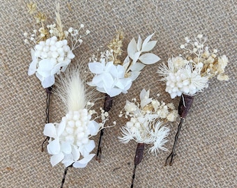Horquillas de flores secas blancas para boda, flores para el pelo, peinado de estilo Pinup, pinzas para el pelo nupciales para respirar del bebé, arena Bohemia para dama de honor