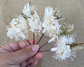 Flower Pins Wedding Bride Flower Hair Pins Clip Baby Shower Flower crown Rustic Hair Piece Bridesmaids Hens White Preserved Hydrangea