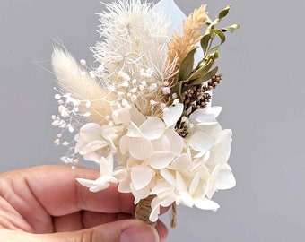 Wedding Buttonhole Groom Mini Everlasting Preserved Floral White Hydrangea Dried Bridal Groomsmen EverFlowers