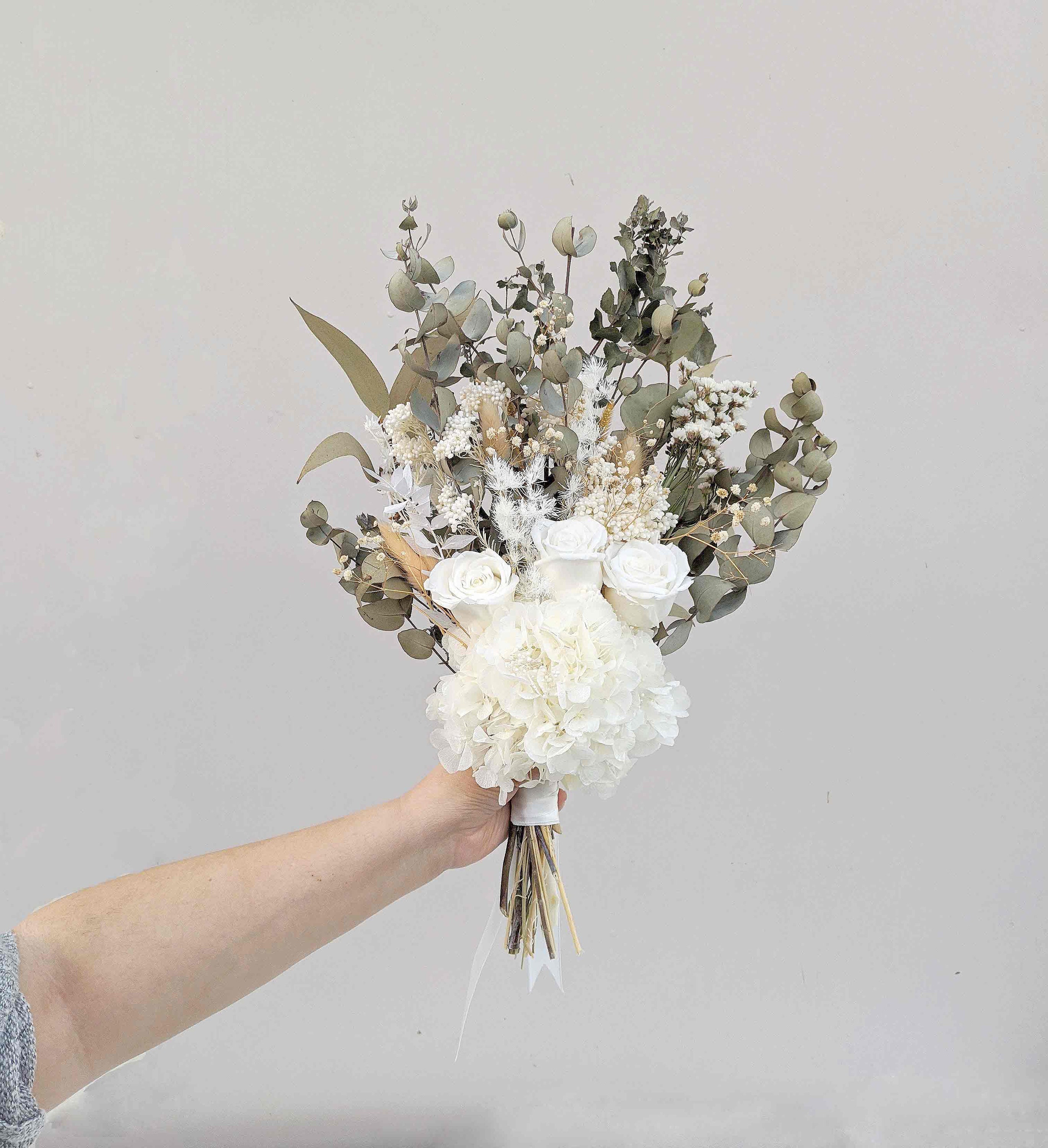 Small Wedding Bouquet, Soft Green Bouquet, Preserved Eucalyptus, Dusty –  Love Crafted Decor