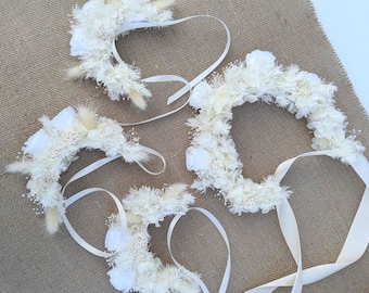 White Rose Flower Crown Baby's Breathe Preserved Hydrangea Flowergirl Adult Size Kids Communion Toddlers Headpiece floral hair style Baptism