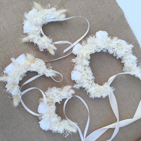 White Rose Flower Crown Baby's Breathe Preserved Hydrangea Flowergirl Adult Size Kids Communion Toddlers Headpiece floral hair style Baptism