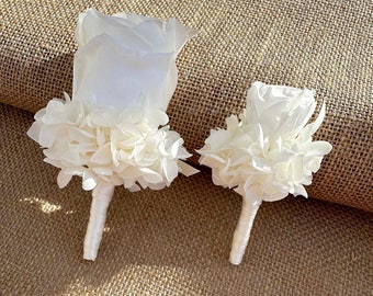 Groom Wedding Buttonhole PageBoy White Rose matching Boutonniere Preserved Floral Dried Everlasting Bridal EverFlowerPost