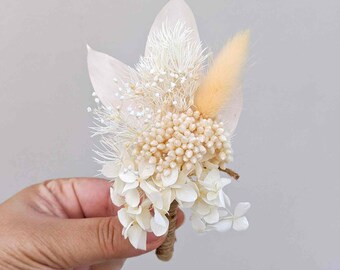 Mini Everlasting Preserved Floral Posy ButtonHole White Hydrangea Dried Gift Grooms Wedding Bridal Groomsmen Light Pink