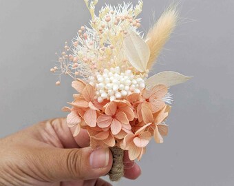 Groom Wedding Buttonhole Bride Mini Everlasting Boho Preserved Floral White Pink Rustic Hydrangea Flowers Groomsmen Boutonniere