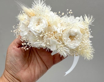 Wrist Corsage David Austin White Wedding Flower Bangle Dry FlowerCrown Hair Prom Formal FlowerGirl Boutonniere Kids Circlet Bridesmaid