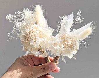 Groom Wedding Buttonhole PageBoy matching Boutonniere Everlasting Preserved Floral White Hydrangea Dried Bridal EverFlower