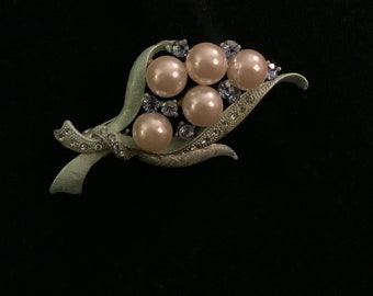 Vintage Faux Pearl and Gemstone Brooch