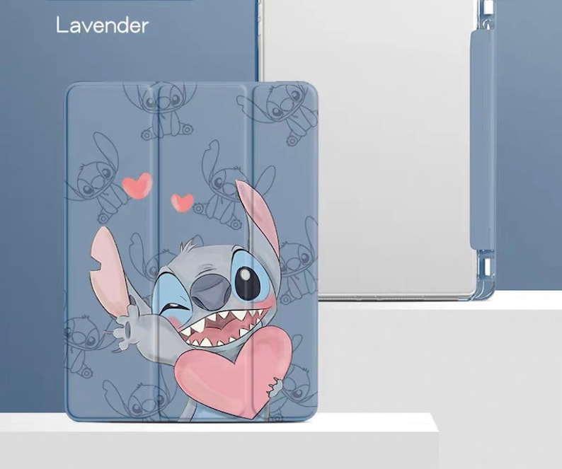 Cute cartoon with pencil holder stitch ip ad case, stitch ip ad pro, ip ad air 5 Blue color Boy