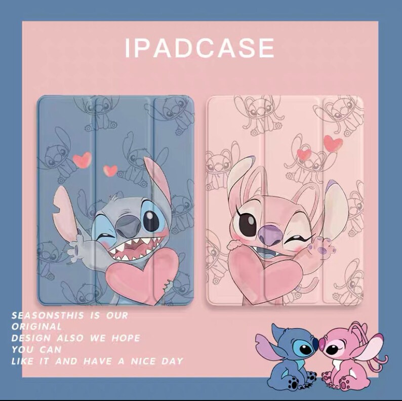 Cute cartoon with pencil holder stitch ip ad case, stitch ip ad pro, ip ad air 5 image 1