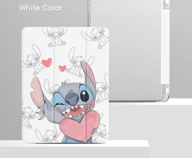 Cute cartoon with pencil holder stitch ip ad case, stitch ip ad pro, ip ad air 5 White color Boy