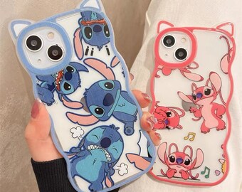 Leuke cartoon stitch paar telefoonhoesje, iphone 13, iphone 14