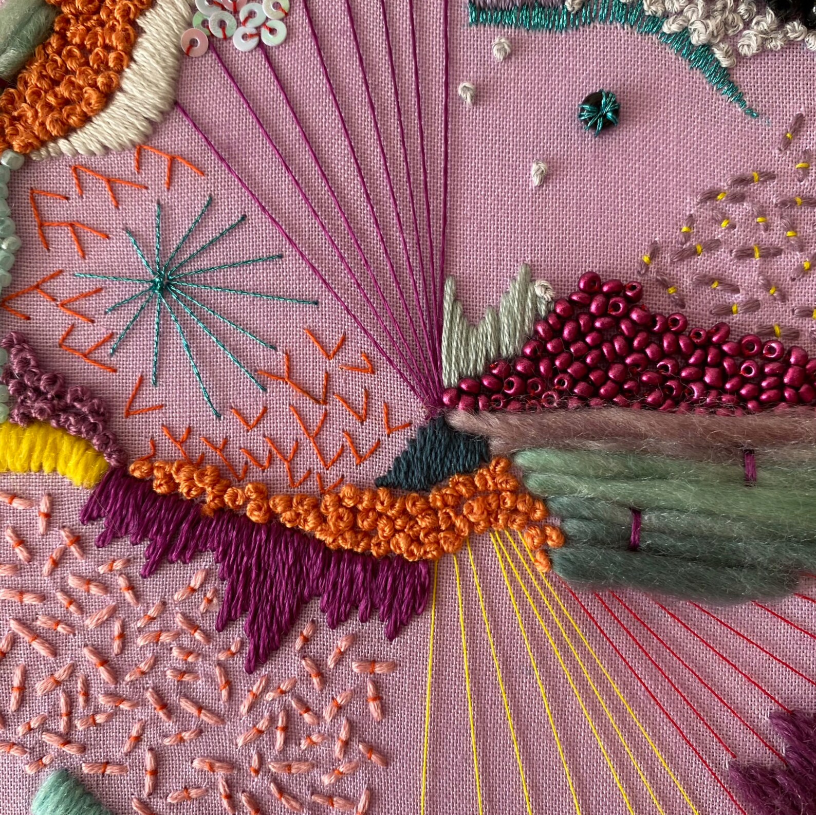 16 Cm Abstract Embroidery Art Purple Etsy