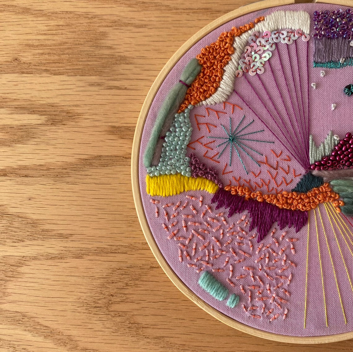 16 Cm Abstract Embroidery Art Purple Etsy