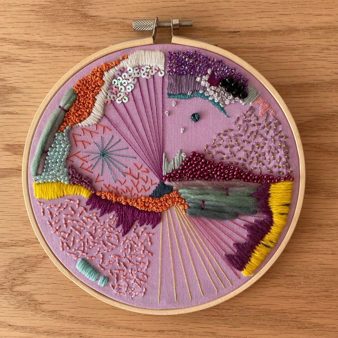 16 Cm Abstract Embroidery Art Purple Etsy