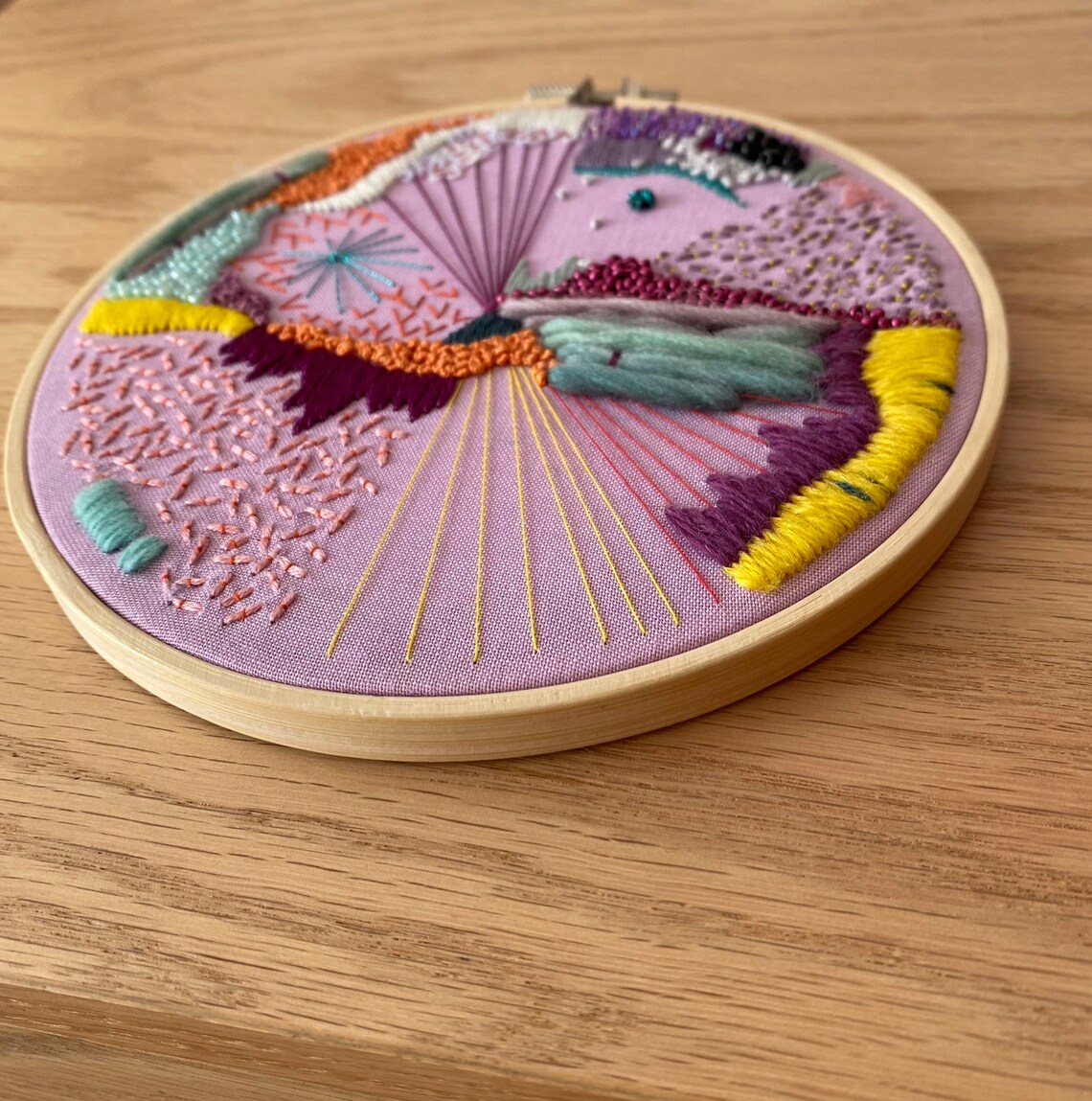 16 Cm Abstract Embroidery Art Purple Etsy