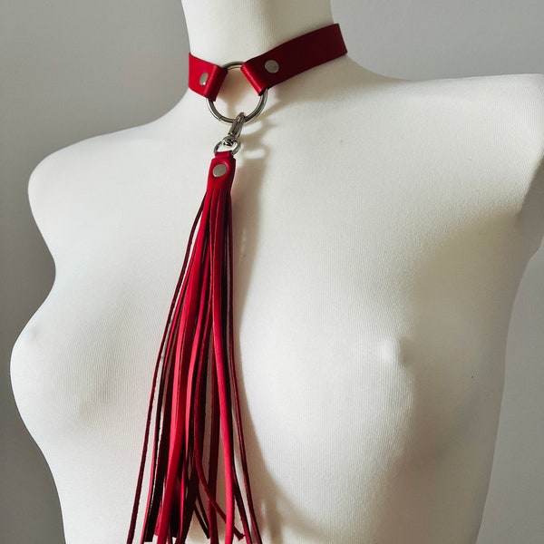 Red premium leather choker, sexy choker, BDSM choker