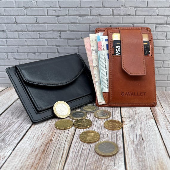 Super schlankes Design integriertes Münzfach Platz für 12 Karten Echt-Leder personalisierbar – Perfektes minimalistisches Geschenk