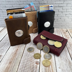 Airtag Portemonnaie - Herren Geldbörse klein mit Münzfach • Personalisierte Geldbörse aus Leder/Kork • Smart Wallet mit AirTag & Münzfach
