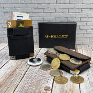 Portafoglio sottile con tasca portamonete – Portafoglio in pelle per uomo • Portafoglio inciso • Portafoglio sottile • Regalo per minimalisti
