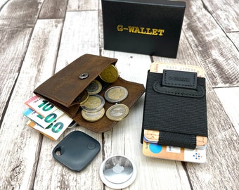 Personalisierbare Mini Geldbörse Echt Leder mit Münzfach schmaler kleiner Geldbeutel minimalistische Slim Wallet Karten Etui Geschenkidee