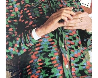 Vintage Crochet Mens Jacket Unisex Shirt Pattern – 70s Style PDF Instant Download