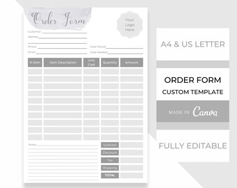 Benutzerdefinierte Bestellformular Vorlage | Canva Design | Bearbeitbares Bestellformular
