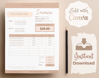 Rechnungsvorlage | Canva Template | Sofort Download | Digitaler Download | Druckbare Rechnung