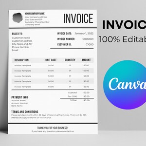 Invoice Template | Canva Template | Business Form | Digital Download| Printable Invoice