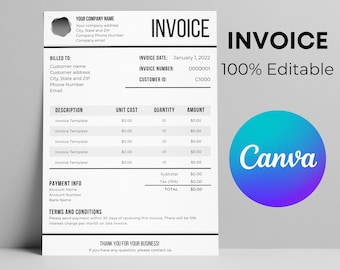Rechnungsvorlage | Canva Template | Geschäftsformular | Digitaler Download| Druckbare Rechnung