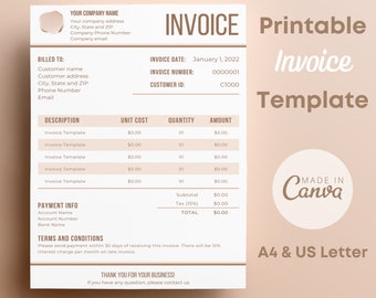 Rechnungsvorlage | Canva Template | Briefpapier | Digitaler Download | Druckbare Rechnung