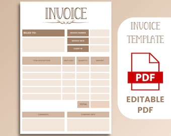 Rechnungsvorlage PDF. Geschäftsrechnung. Bearbeitbare und druckbare Rechnung. Rechnungsformular