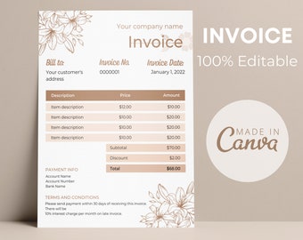 Rechnungsvorlage | Canva Template | Sofort Download | Digitaler Download | Druckbare Rechnung