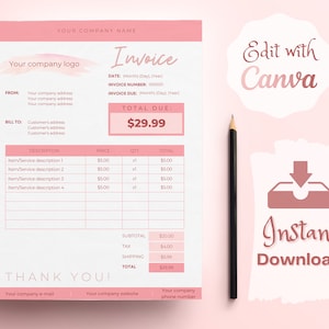 Invoice Template | Canva Template | Instant Download | Digital Download | Printable Invoice