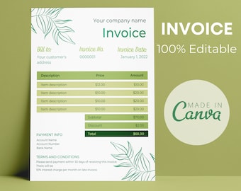 Rechnungsvorlage | Canva Template | Sofort Download | Digitaler Download | Druckbare Rechnung