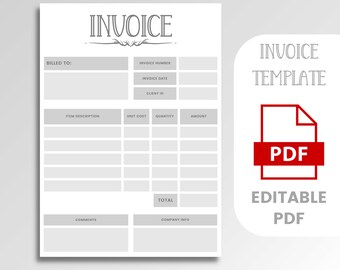Rechnungsvorlage PDF. Geschäftsrechnung. Bearbeitbare und druckbare Rechnung. Rechnungsformular