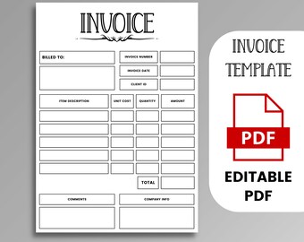 Rechnungsvorlage PDF. Geschäftsrechnung. Bearbeitbare und druckbare Rechnung. Rechnungsformular