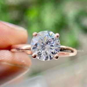 2ct Round Moissanite Ring, Round Engagement Ring, 14k Solid Gold Promise Ring, Round Solitaire flower Ring, 4 Prong Ring, Round design ring