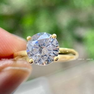 2ct Round Moissanite Ring, Round Engagement Ring, 14k Solid Gold Promise Ring, Round Solitaire flower Ring, 4 Prong Ring, Round design ring