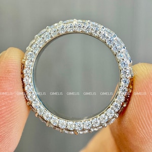 Round Moissanite Bridal Band/ Colorless Moissanite Engagement Band/ Three Row Set Moissanite Wedding Band/ Pave Set Moissanite Eternity Band