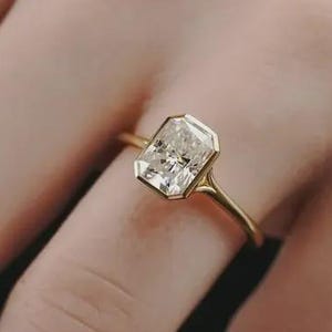 IGI Certified Emerald Cut Lab Grown Diamond Bezel Set Engagement Ring, 2.00 Ct 18K Gold Solitaire Ring, Lab Created Diamond Wedding Ring