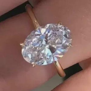 Oval Cut Lab Grown Diamond Solitaire Hidden Halo Ring, 18K Solid Gold wedding Ring, Lab Created CVD Diamond Proposal Ring For Her
