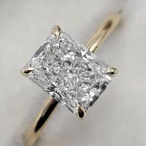 2 Carat D Color VVS2 Clarity IGI Certified Elongated Radiant Cut Lab Grown Diamond Solitaire Engagement Ring 14k Yellow Gold
