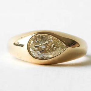 1Ct Pear Moissanite Diamond Signet Ring in Solid Gold in 14k Yellow, Rose, and White Gold Options, Pinky Signet Ring Drop Diamond Gold Ring